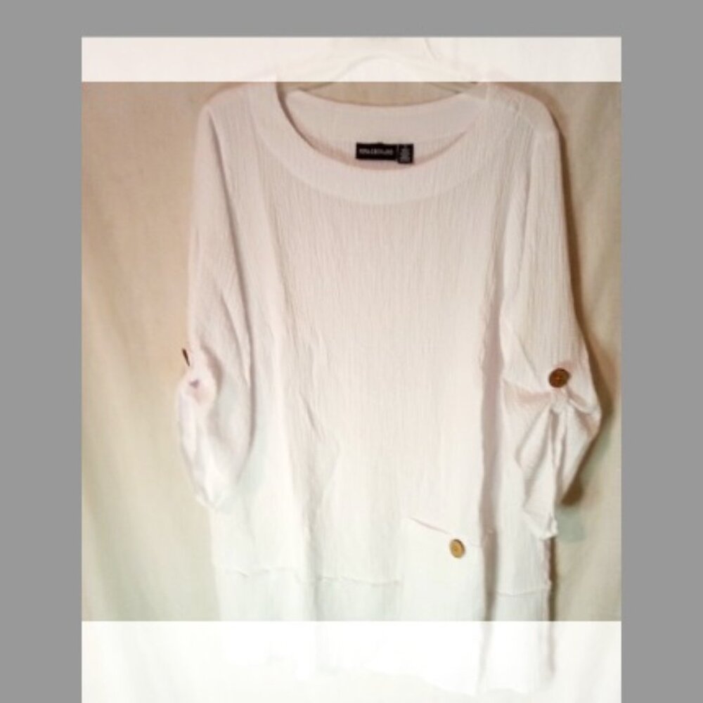 (D) Nina Leonard Woman's Gauze 3/4 Sleeve Blouse 1X White NWOT